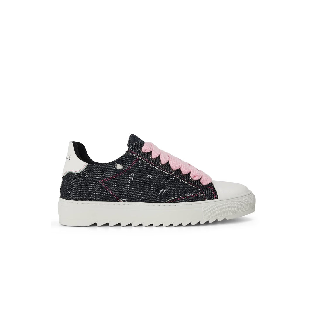 Numeris Denim Noir Lacets Roses