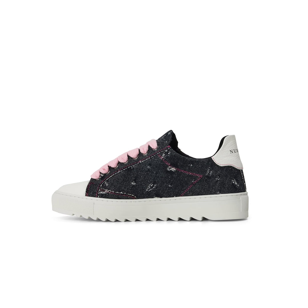 Numeris Denim Noir Lacets Roses