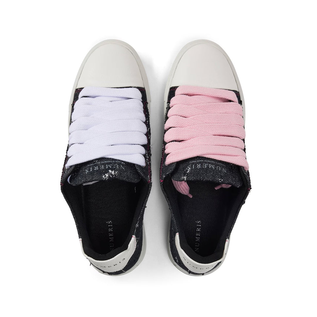 Numeris Denim Noir Lacets Roses